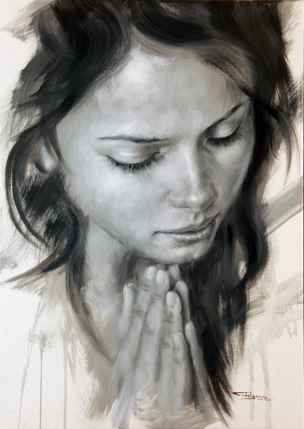 -THE PRAYER-<br>Oil on canvas<br>27X19 In.